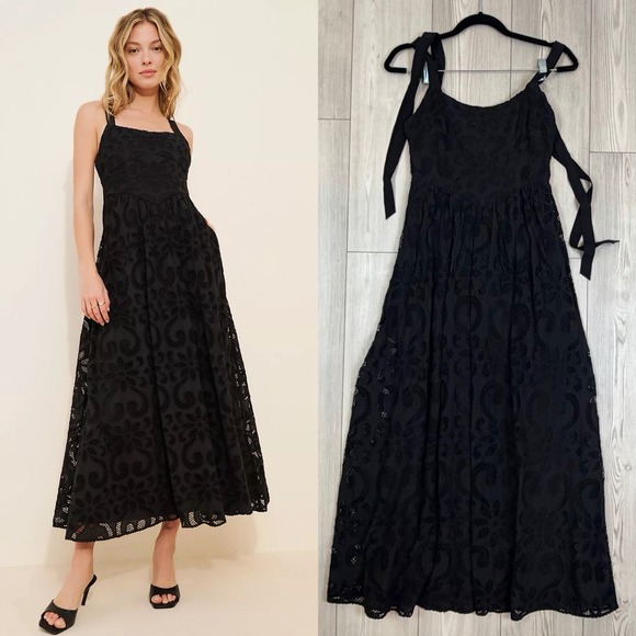 SAYLOR Dresses & Skirts - Saylor Maryl midi dress featuring an open-stitch lace Bow & Zipper Back Size XS